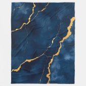 Trendy Navy Blauw Goud Marmer Collectie Fleece Deken (Voorkant)