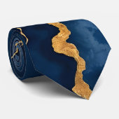 Trendy Navy Blauw Goud Marmer Collectie Stropdas (Opgerold)