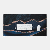 Trendy Navy Blue Agaat Roos Gold Glitter Desk Mat (Keyboard & Muis)