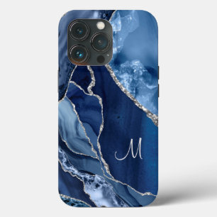 Trendy Navy Blue Agate Marble Geode Glitter Case-Mate iPhone Case