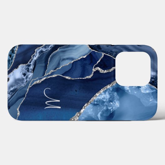 Trendy Navy Blue Agate Marble Geode Glitter Case-Mate iPhone Case (Achterkant (horizontaal))