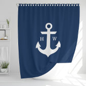 Trendy Navy Blue Anchor Monogram Douchegordijn
