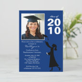 Trendy Navy Blue & Black Afstuderen Invitation Kaart (Staand voorkant)