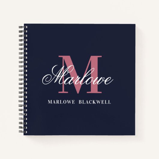 Trendy Navy Blue Blush Pink Monogram Calligrafie Notitieboek (Voorkant)
