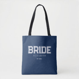 Trendy Navy Blue Bruid met Naam en Oprichtingsjaar Tote Bag