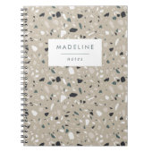 Trendy Navy Blue en Beige Terrazzo Notitieboek (Voorkant)