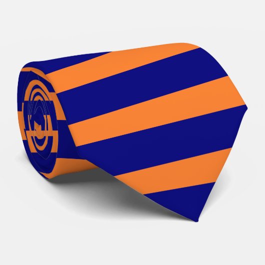Trendy Navy Blue en Sinaasappel Horizontale Stripe Stropdas (Opgerold)