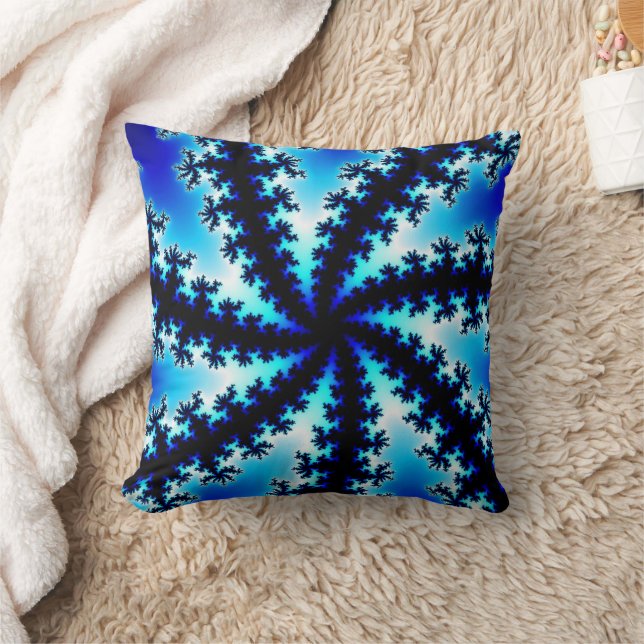 Trendy Navy Blue en White Fractal Kussen (Deken)