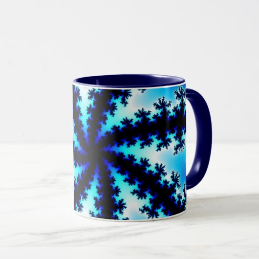Trendy Navy Blue en White Fractal Mok (Voorkant rechts)