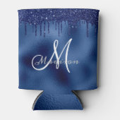 Trendy Navy Blue Glitter druppels monogram Blikjeskoeler