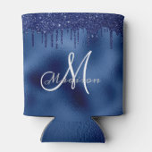 Trendy Navy Blue Glitter druppels monogram Blikjeskoeler