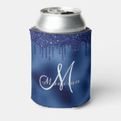 Trendy Navy Blue Glitter druppels monogram Blikjeskoeler