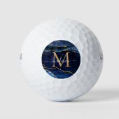 Trendy Navy Blue Gold Agate Geode Glitter Monogram Golfballen (Voorkant)