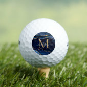 Trendy Navy Blue Gold Agate Geode Glitter Monogram Golfballen (Insitu Shirt)