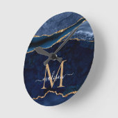 Trendy Navy Blue Gold Agate Geode Glitter Monogram Ronde Klok (Hoek)
