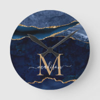 Trendy Navy Blue Gold Agate Geode Glitter Monogram