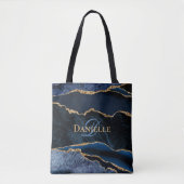 Trendy Navy Blue Gold Agate Geode Monogram Tote Bag (Voorkant)