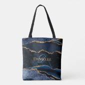 Trendy Navy Blue Gold Agate Geode Monogram Tote Bag (Achterkant)