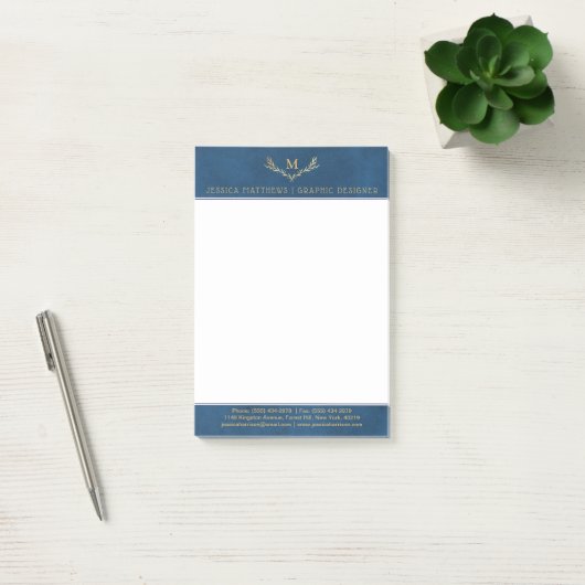 Trendy Navy Blue & Gold Foil Monogram Wreate Post-it® Notes (Kantoor)
