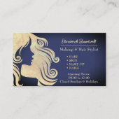 Trendy Navy Blue Gold Make-up Haarstylist Visitekaartje (Voorkant)