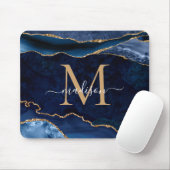 Trendy Navy Blue Gold Sparkle Agate Geode Monogram Muismat (Met muis)