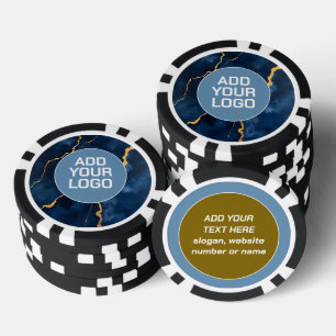 Trendy Navy Blue Goud Marmer Collectie Poker Chips