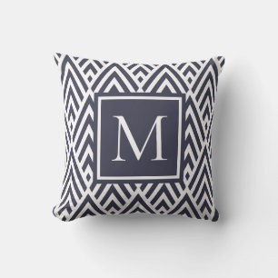 Trendy Navy Blue Monogram Arrow Diamond Pattern Kussen
