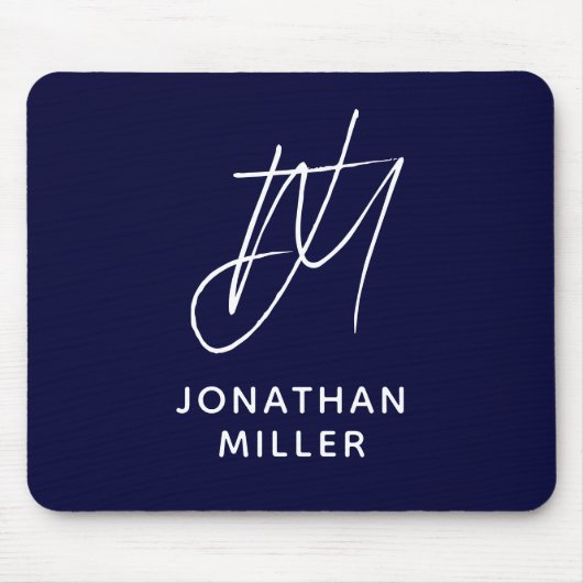 Trendy Navy Blue Monogram Muismat (Voorkant)