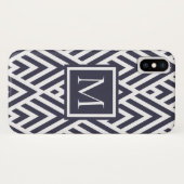 Trendy Navy Blue Monogram Pijl Diamant Patroon Case-Mate iPhone Case (Achterkant (horizontaal))