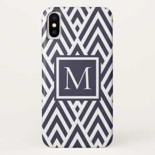 Trendy Navy Blue Monogram Pijl Diamant Patroon Case-Mate iPhone Case
