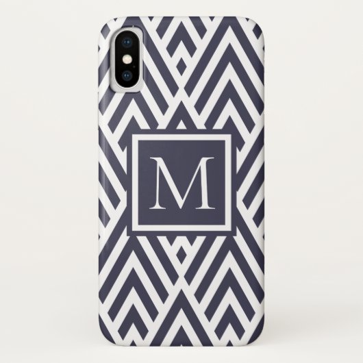 Trendy Navy Blue Monogram Pijl Diamant Patroon Case-Mate iPhone Case (Achterkant)