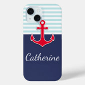 Trendy Navy Blue Nautical Red Anchor Design Case-Mate iPhone Case (Achterkant)
