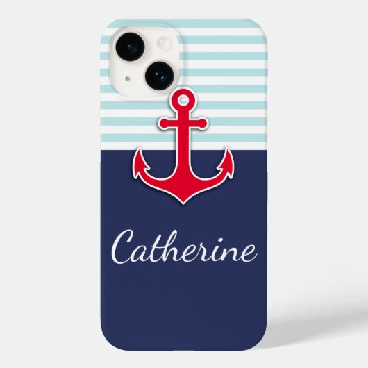 Trendy Navy Blue Nautical Red Anchor Design Hoesje (Achterkant)