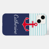 Trendy Navy Blue Nautical Red Anchor Design Hoesje (Achterkant (horizontaal))