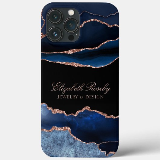 Trendy Navy Blue Roos Gold Black Business Case-Mate iPhone Case (Achterkant)