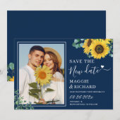 Trendy Navy Blue Sunflower bespaart onze nieuwe da Save The Date (Voorkant / Achterkant)