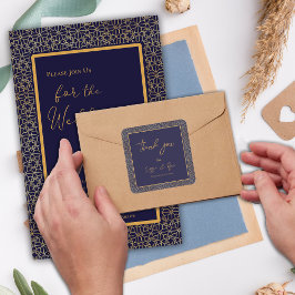 Trendy Navy en Gold Design Wedding Dank u Vierkante Sticker