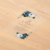 Trendy Navy en lichtblauwe bruiloft Acryl Uitnodigingen (Laagn)