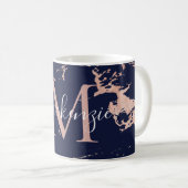 Trendy Navy en Roos Gouden Folie Marmer Monogram Koffiemok (Voorkant rechts)