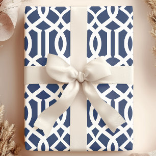 Trendy Navy en Witte Marokkaanse Trellis Patroon Cadeaupapier