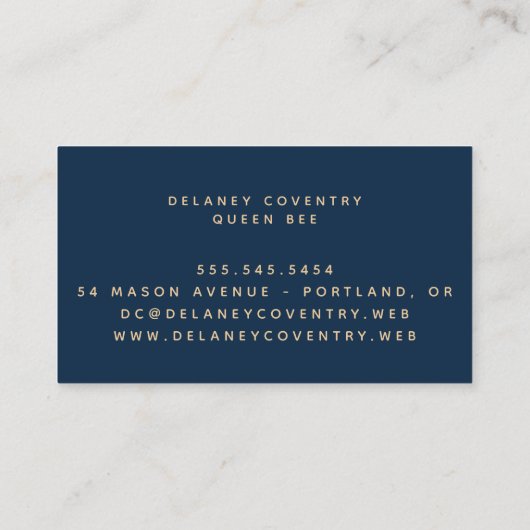 Trendy Navy & Gold bijen Professional Visitekaartje (Achterkant)