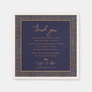 Trendy Navy Gold Design Wedding Bedankt Bericht Servet