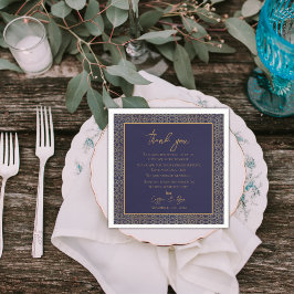 Trendy Navy Gold Design Wedding Bedankt Bericht Servet