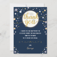 Trendy Navy & Gold Moon Twinkle Star Birthday