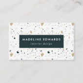 Trendy Navy & Gold Terrazzo Visitekaartje (Voorkant)