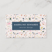 Trendy Navy Pink & Green Terrazzo Visitekaartje (Voorkant)