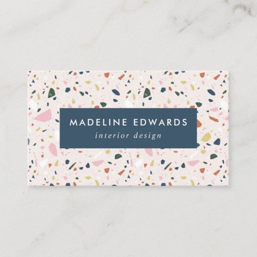 Trendy Navy Pink & Green Terrazzo Visitekaartje (Voorkant)
