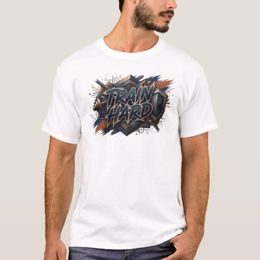 Trendy Navy TRAIN HARD Slogan T-shirt (Voorkant)