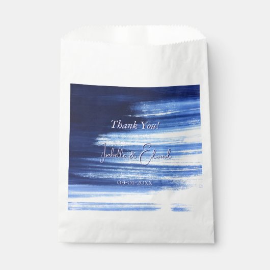 Trendy Navy Waterverf Brush Strokes Pattern Bedankzakje (Voorkant)