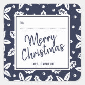 Trendy Navy & White Festive kerstcadeaulabel Vierkante Sticker (Voorkant)